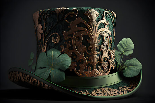 Saint Patrick's Day with a Green Top Hat and clover leaf - Generated by Generative AI