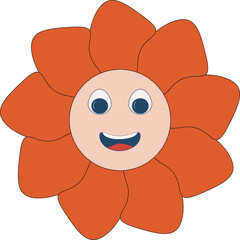 Funny retro flower illustration Groovy flower head. 