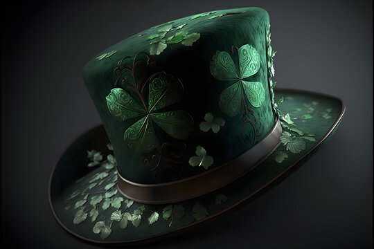 Saint Patrick's Day with a Green Top Hat and clover leaf - Generated by Generative AI
