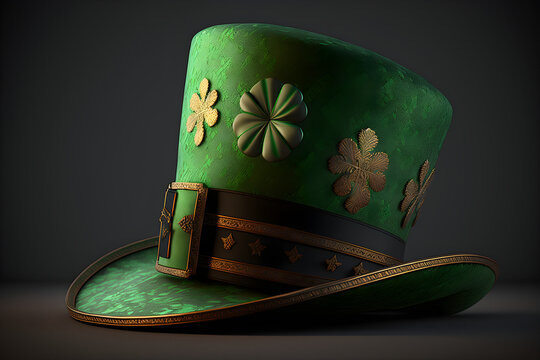 Saint Patrick's Day with a Green Top Hat and clover leaf - Generated by Generative AI