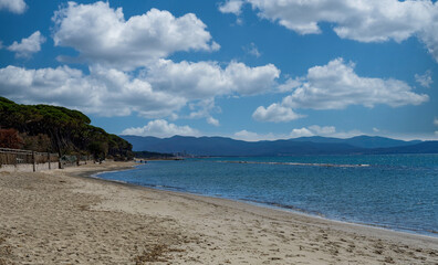 Marine panorama from Carbonifera beach in the gulf of Follonica Tuscany Italy