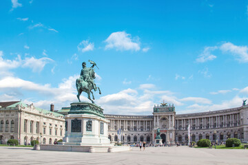 Fototapeta na wymiar Equestrian statue of Prince Eugene of Savoy in front of the National Library of Austria in Vienna