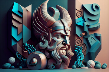 Beautiful abstract surreal viking concept background. Generative AI technology.