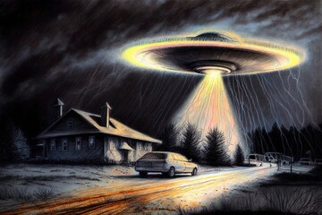 UFO colorful illustration design, generative ai