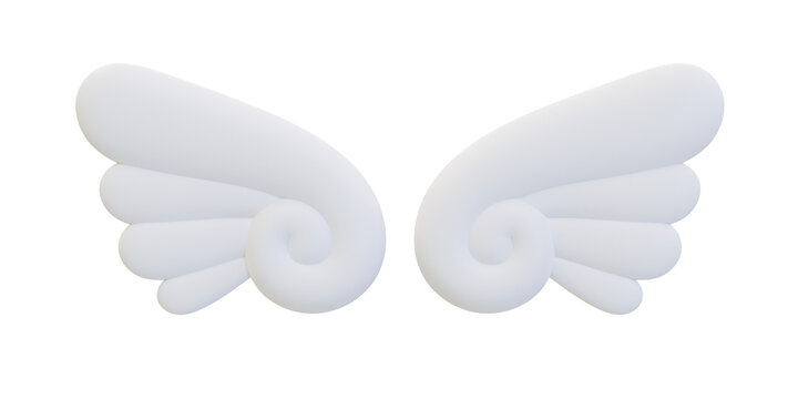 3d minimal white wing. cute white wing. 3d illustration.
