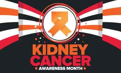 Obraz premium Kidney Cancer Awareness Month. Celebrate annual in March. Control and protection. Prevention campaign. Medical healthcare concept. Poster with ribbon. Banner and background. Vector illustration