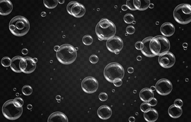 Soap bubbles on an isolated transparent background. Soap bubbles png. Soap, detergent, shampoo. Vector illustration.