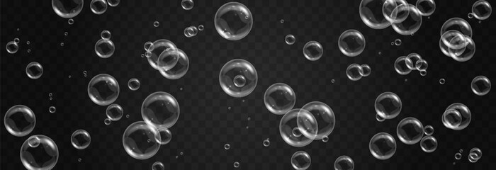 Soap bubbles on an isolated transparent background. Soap bubbles png. Soap, detergent, shampoo. Vector illustration.