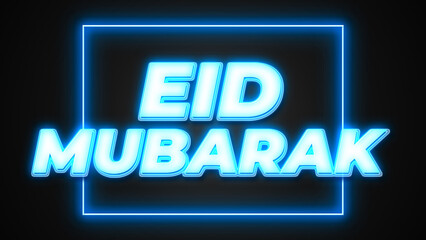 Eid Mubarak English Typography. Eid ul-Fitr, Eid ul-Adha. Religious holiday. Creative idea and Concept Design Eid Mubarak. Greeting card cover. 3D Neon style