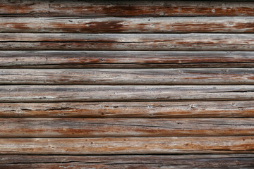 Old Hewn Natural Log Cabin Or Barn Wall Frame Texture. Rustic Vintage Log Wall Square Background. Fragment Of Rural House Wall From Unpainted Wooden Debarked Logs Wallpaper.