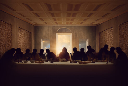 Jesus at The Last Super Table with 12 Disciples