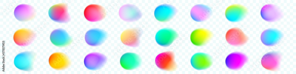 Poster Abstract gradient circles, vector watercolor blend round shape isolated on transparent background. Vibrant color blending with iridescent texture