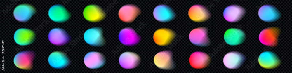 Poster Color gradient blend abstract backgrounds, bright circles with soft color mesh, vector light blurs. Smooth color blend gradient of multicolor vibrant circle shapes with rainbow glow