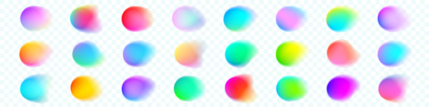 Abstract gradient circles, vector watercolor blend round shape isolated on transparent background. Vibrant color blending with iridescent texture