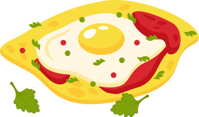 Omelet with spices flat illustration Mexican cuisine