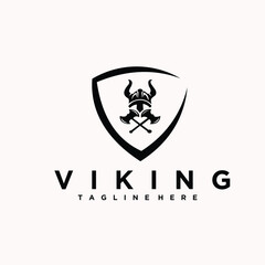 Vikings logo design. Nordic warrior symbol. Horned Norseman coat of arms. Male head icon with horns and beard helmet. viking head brand identity vector - vector