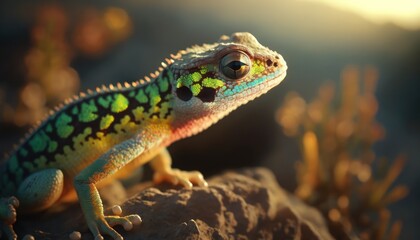Obraz premium Gecko close up in the sunset, made with generated ai