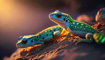 Gecko close up in the sunset, made with generated ai