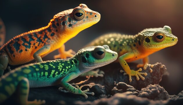 Gecko close up in the sunset, made with generated ai