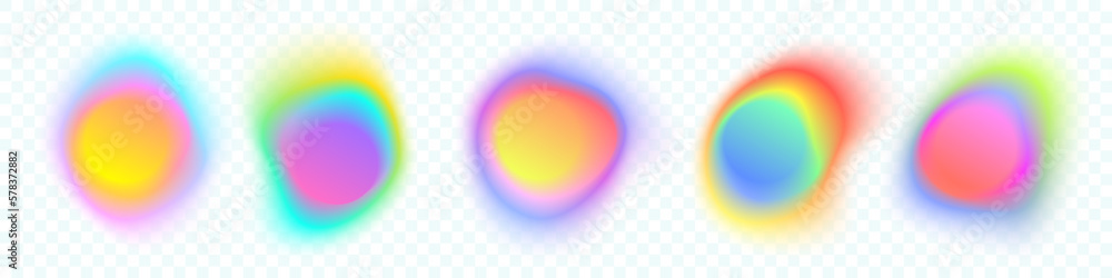 Poster Color gradient circle backgrounds, abstract colors blend mesh with soft neon light, vector shapes. Color blend gradation texture, holographic iridescent round circles with liquid vibrant gradient blur