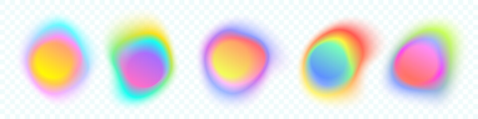 Color gradient circle backgrounds, abstract colors blend mesh with soft neon light, vector shapes. Color blend gradation texture, holographic iridescent round circles with liquid vibrant gradient blur - 578372882