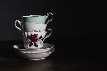 Stack of vintage teacups