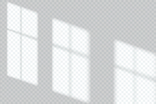 Window shadow sun light on wall, vector overlay on transparent background. Window shadow on wall mockup effect of sunlight reflected on wall