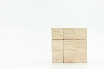 wooden blank block cubes arranged in squares shape on white background