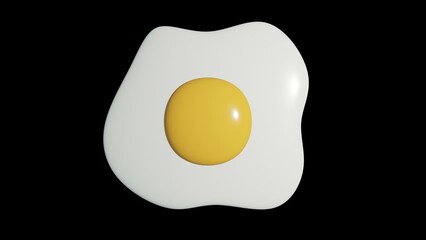 fried egg on Black Background, 3D rendering.