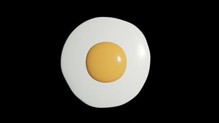 fried egg on Black Background, 3D rendering.