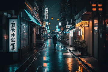 Fototapeta na wymiar Japanese night with neon light, generative ai