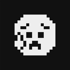 Sad but relieved face. Cartoon character. Pixel art style. 1-bit style icon. Isolated abstract vector illustration.