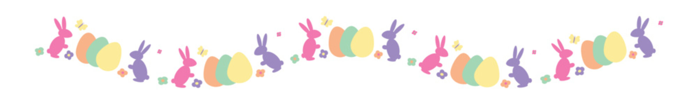 Easter banner. Garland with Easter eggs and bunnies. Festive border. Vector illustration.