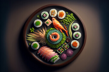 Naklejka premium Japanese seafood sushi set, generative ai