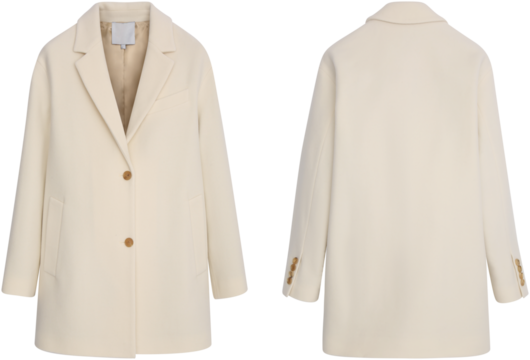 Mock up beige coat front and back  isolated on transparent or white background, png	