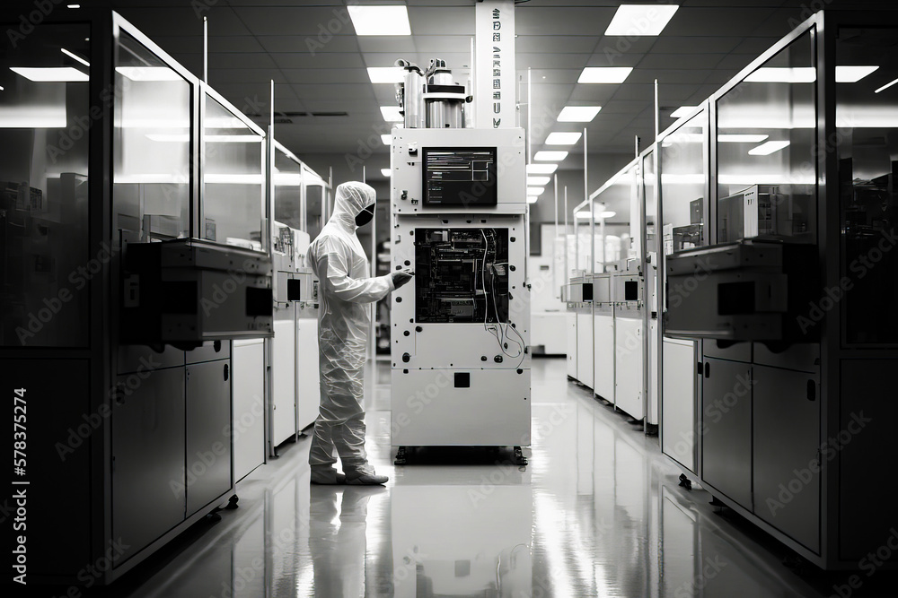 Poster man standing in room with lots of cabinets. generative ai.