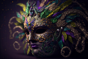 Party Perfection: A Selection of Festive Mardi Gras, Venetian or Carnivale Mask Generative AI