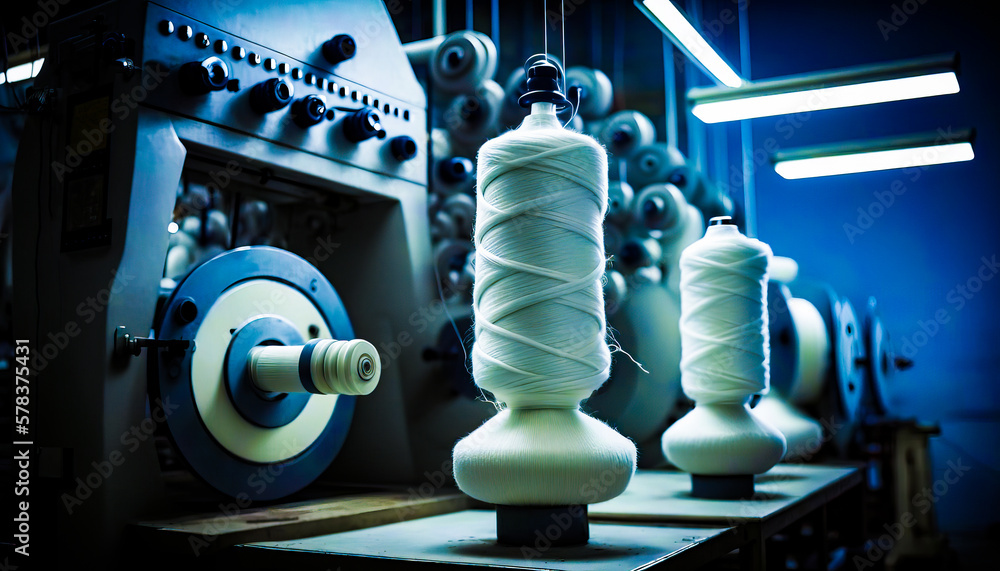 Aufkleber row of white spools of thread sitting on top of machine. generative ai.