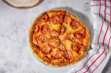 Pepperoni pizza ,fresh pizza with pepperoni, cheese and tomato sauce