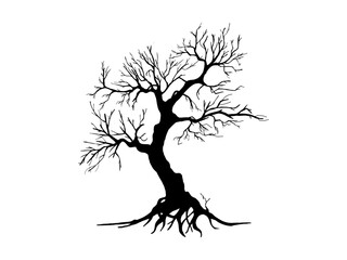 Black Branch Tree or Naked trees silhouettes. Hand drawn isolated illustrations.