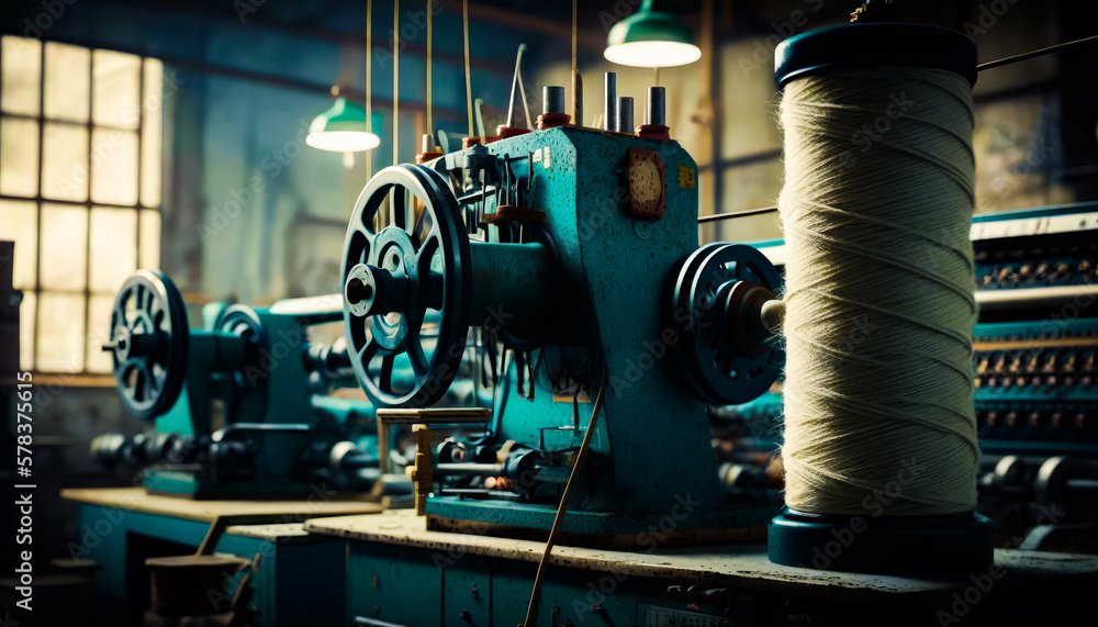 Aufkleber row of spools of thread sitting on top of machine. generative ai.