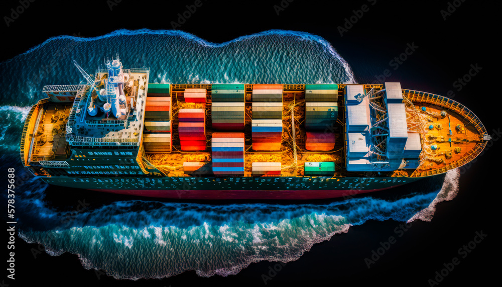 Poster large container ship in the ocean. generative ai.