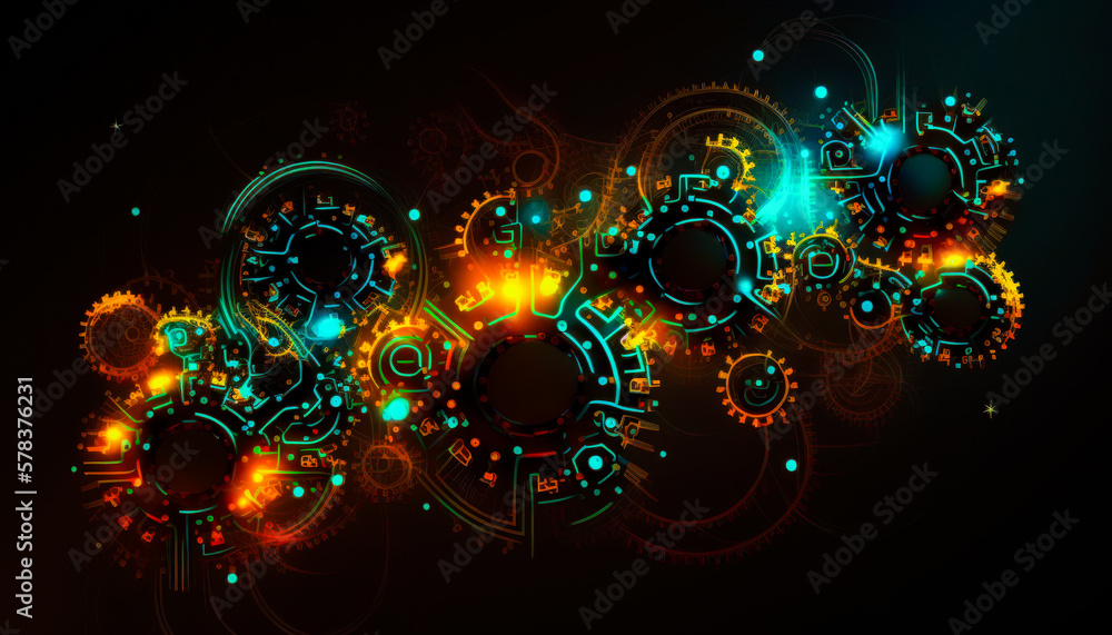 Poster colorful abstract background with circles and stars. generative ai.