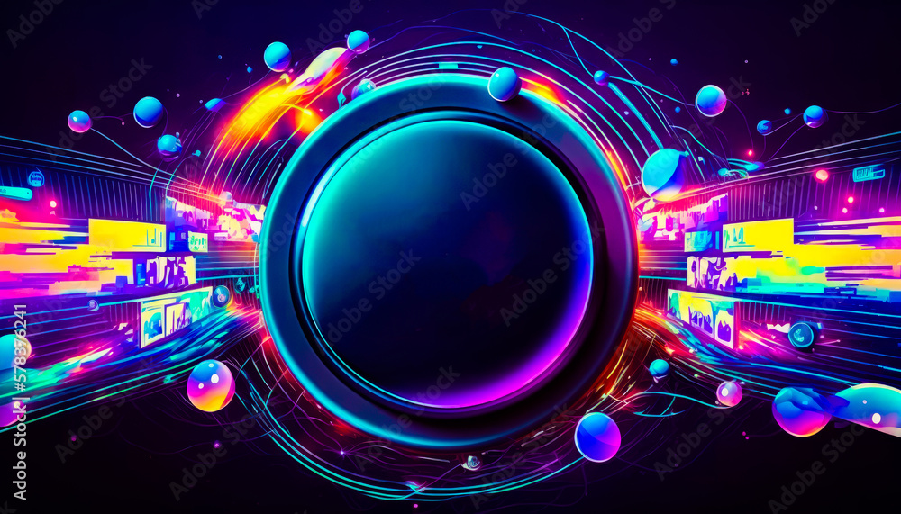 Aufkleber an abstract neon background with circular design. generative ai.