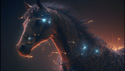Cyberhorse. Horse. Cybernetic Animal. Generative AI