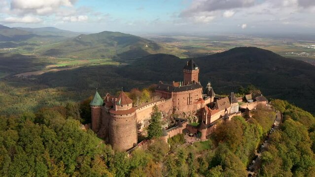 Aerial view of Haut-Koenigsbourg castle, France Alsace