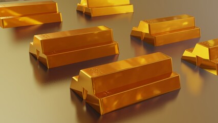 Gold bars on black background ,3D rendering.