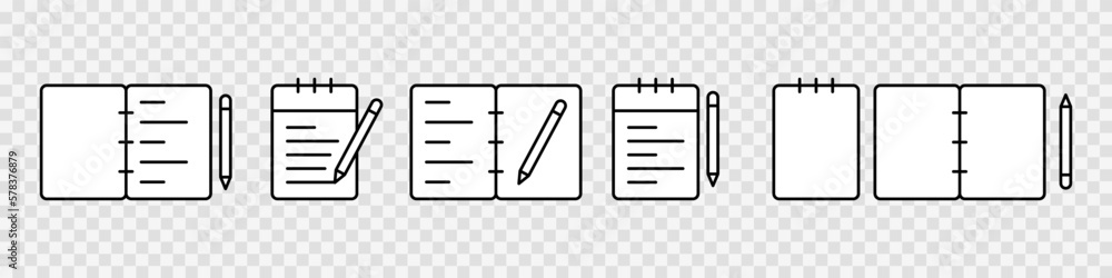 Poster notebook and pen icons. document paper icon symbol. vector isolated on background.