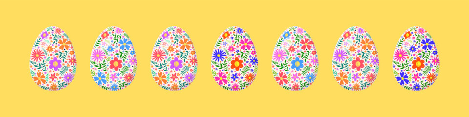 Floral Easter eggs. Banner. Vector illustration