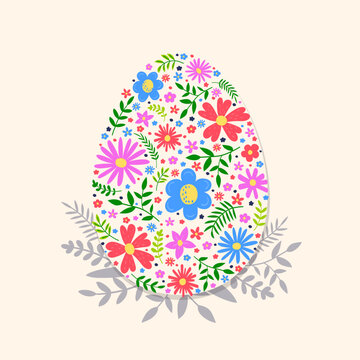Floral Easter egg. Hand drawn Easter decoration. Vector illustration